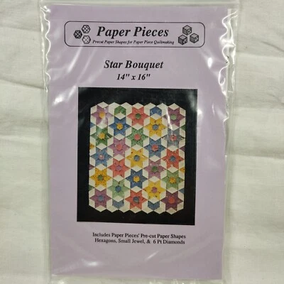 Paper Pieces Star Bouquet Wall Quilt Pattern 14x16" Hexagons Jewel & Diamonds - Image 1 of 4