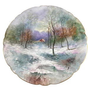 Gorgeous Winter Scenic Limoges JPL Hand Painted Artist Signed Charger - Picture 1 of 5