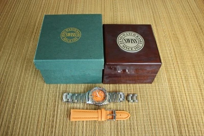 DISCONTINUED ZENO ORANGE ARMY DIVER 300M DIVER'S DAY DATE DIAL WATCH + BOX SET - Image 1 of 4