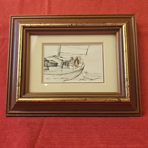 Framed And Matted 5"×7" Nautical Ink Sketch Signed Ross MacCulloch (D) - Bild 1 von 6