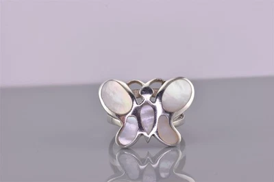 Серебро мозаика в рамке перламутр бабочка заявление кольцо 925 Sz: 7 - Изображение 1 из 4