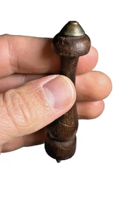 Antique Victorian Turned Wood & Brass Door Stop Wall Mount Bumper 3 1/8" Screw - Picture 1 of 16
