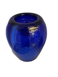 HORTENSJA Polonia blu cobalto arte vetro portacandele tealight vaso vintage ritrovamento - Foto 1 di 24