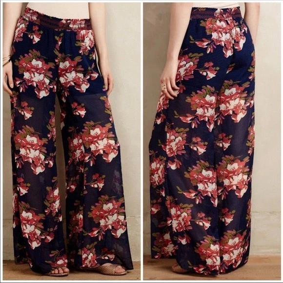 Pantalones fluidos para mujer Anthropologie Elevenses Fire Lily Sheer Palazzo pierna ancha M Foto 1 de 4