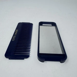 Vintage Estee Lauder 5" Navy Blue Wide Tooth Comb & Mirror Set - Snaps Together - Bild 1 von 6