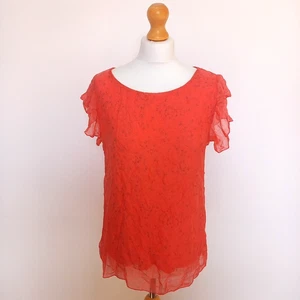 Blusa Top Jersey Forro Estampado Floral Renee Hecha en Italia M UK10 Naranja Mezcla Seda - Imagen 1 de 7