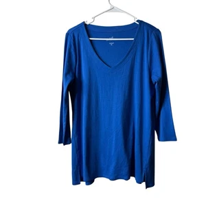 J Jill blau Pima 3/4 Ärmel V-Ausschnitt Top Bluse Größe Medium Tall - Bild 1 von 5