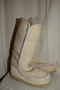 MOU hohe Schaffell Boots Veloursleder Stiefel ESKIMO 40 hell beige 40 - Picture 1 of 6
