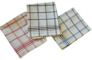 Kitchen Dish Towel Set 3 NOS Woven 100% Cotton Plaid Pink Brown Blue Vintage - Picture 1 of 7