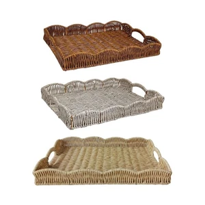 Imitation Rattan Serving Tray Coffee Table Tray for Snack Bread Tea Party - Picture 1 of 20