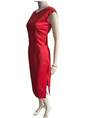 Vestido Maggie London Vintage Bordado Rojo Chino Talla 4 Funda Elegante Nuevo con Etiquetas Foto 1 de 4