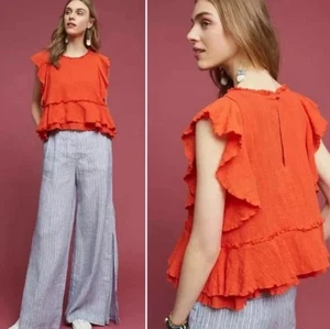 Anthropologie Maeve rot orange Kaskade abgestuft Rüschen Shell Top Größe Small - Bild 1 von 10