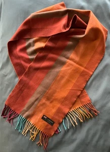 Cashmere Striped Rectangular Fringed Scarf Pumpkin/Ochre/Teal+ 72x 12" EXC - Picture 1 of 2