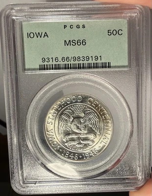 1946 50c PCGS MS 66 Iowa Commemorative Half Dollar - OGH - Image 1 of 2