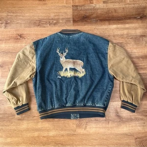Vintage Herren Jeansjacke bestickt Hirsch Jagd Al Agnew Größe XL Varsity Snap - Bild 1 von 11