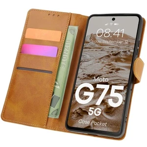 Handyhülle mit Klappe für Motorola Moto G75 5G Bizon Case Cover Etui Braun - Bild 1 von 5
