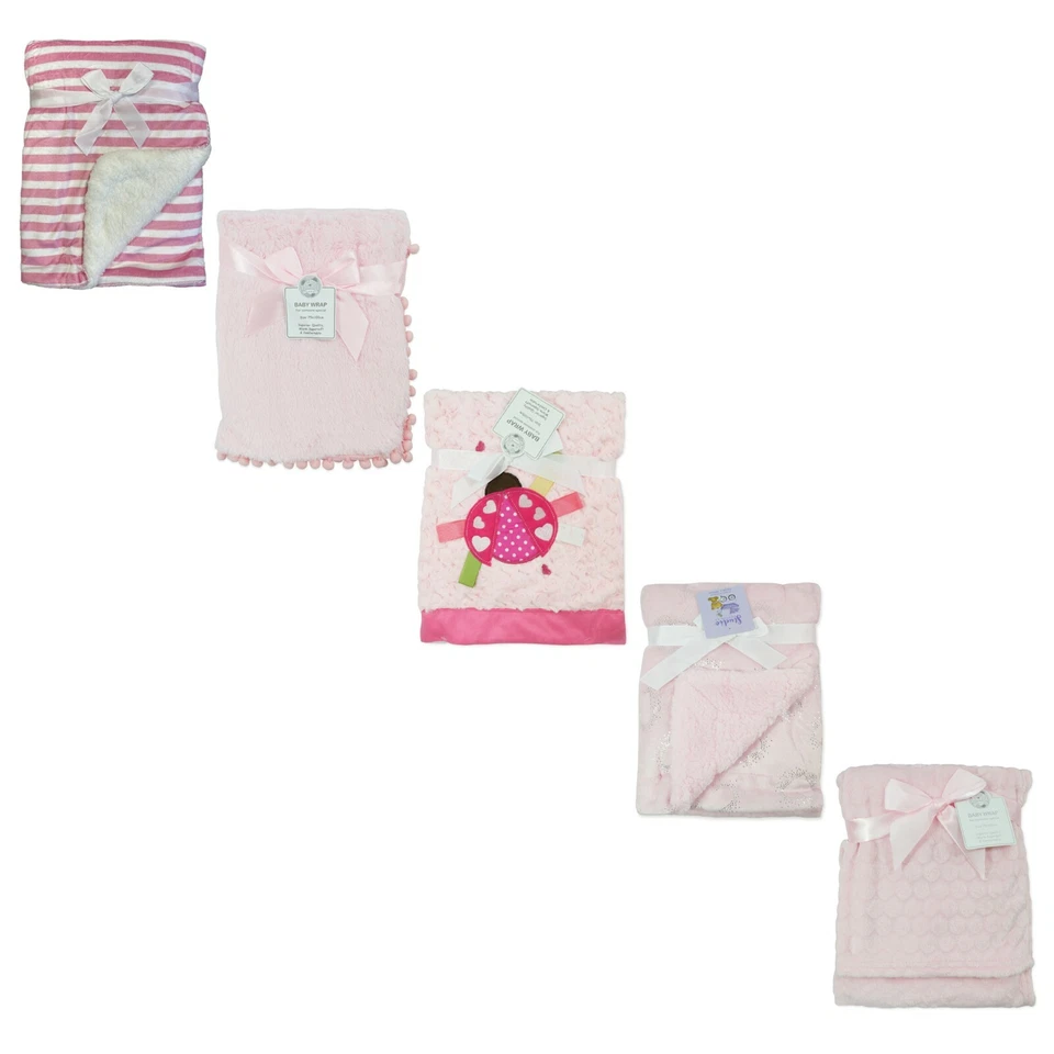 Baby Girls Fleece Blanket Newborn Toddler| 75x100cm | Pram Cot Moses | Pink - Image 1 of 1