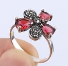 MARCASITE SIMULATED RUBY .925 SOLID STERLING SILVER RING SIZE 10 #16905