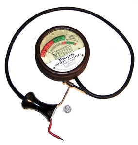 VINTAGE FIRESTONE USED BATTERY CELL ANALYZER TESTER 4-1/2" D 2"W RED/GREEN SCALE - Picture 1 of 13