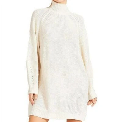 BB Dakota Steve Madden Cream Knit Long Sleeve Mock Neck Sweater Mini Dress L NWT - Image 1 of 4