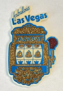 Fabulous Las Vegas Refrigerator Magnet Jackpot Slot Machine with Gold glitter - Picture 1 of 10