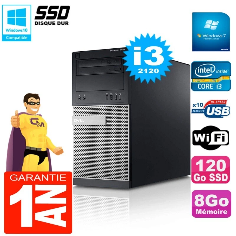 PC tour DELL 7010 Core I3-2120 RAM 8Go Disco 120 Go SSD Wifi W7 - Imagen 1 de 1