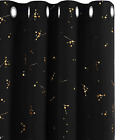 Deconovo Blackout Eyelet Curtains, Gold Constellation Printed Curtains, Thermal