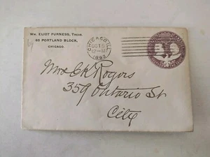 US 1893 Eliot Furness 2 Cents Cover , Chicago - Picture 1 of 2