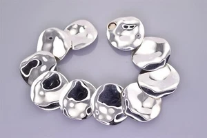 Espo Sterling Silver 25mm Polished Wavy Disk Modernist 925 Bracelet 32g 8" - Picture 1 of 5