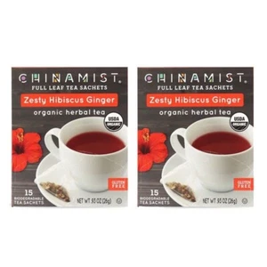 China Mist - Zesty Hibiscus Ginger Organic Black Full Leaf Tea Sachet, 2 Boxes - Picture 1 of 5