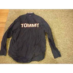 VTG Tommy Hilfiger L Mens Button Down Navy Large Logo Back 90's Tommy Jeans - Picture 1 of 6