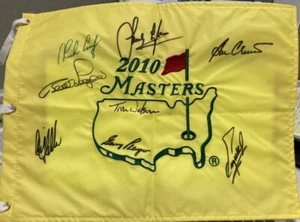 2010 Masters Signed Pin Flag Watson/Player/Crenshaw/Lyle/Langer/Zoeller/Coody - Picture 1 of 3