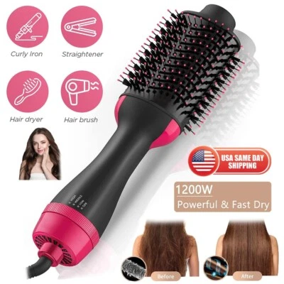 Hair Brush Blow Dryer 4 in 1 Hair Dryer Hot Air Curling Home Salon Styling Tool - Image 1 of 4