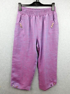 TS Size 12 Heathered Pink Purple Elastic Waist Pull On Cropped Pure Linen Pants - Picture 1 of 12