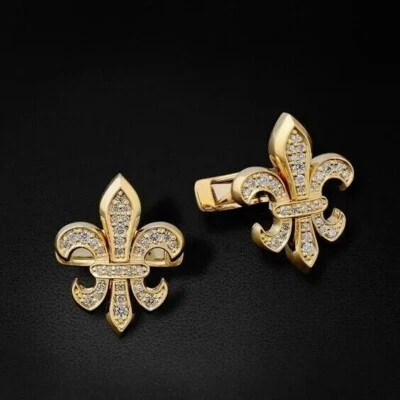 Abotoaduras masculinas de casamento folheadas a ouro amarelo 14K com diamante corte redondo 2 quilates criadas em laboratório - Imagem 1 de 4