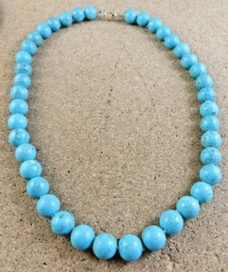 New Blue Turquoise Hand Knotted Beaded Gold Filled Clasp 16" Necklace #866 - Picture 1 of 12
