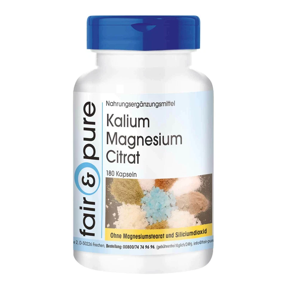 Kalium Magnesium Citrat - 180 Kapseln, essenzielle Mineralstoffe | fair & pure