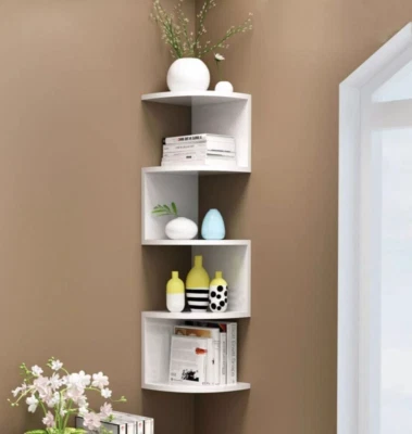 Libreria Scaffale Mensole Parete Angolare Moderna 5 Ripiani ad Angolo Bianco - Immagine 1 di 4