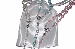 Rosary Beads Pearl Heart Rosary Necklace Catholic Prayer Bead Gift Bag Christian - Picture 1 of 10