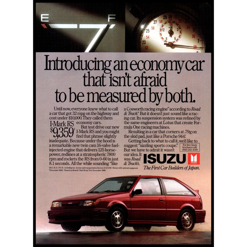 Isuzu I-Mark RS 1989 hatchback coche económico vintage anuncio impreso arte de pared foto Foto 1 de 1
