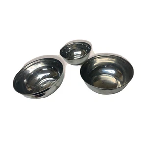 Edelstahl 3er Set Stapelschalen Lebensmittel Vorbereitung Mischen Abgerundeter Rand Flacher Boden - Bild 1 von 3
