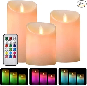 Flammenlose LED Kerzen Batteriebetrieben Timer Paraffinwachs 4” 5” 6” 3er Pack - Bild 1 von 6