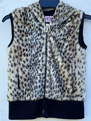 Juice Couture Kids Girls Youth Fur Vest Size 12 Animal Print Hooded No Sleeves's - Image 1 of 4