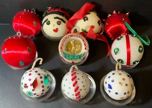 VTG Homemade Christmas Ornaments Lot (10) Styrofoam & Satin Sequins 1 Diorama - Picture 1 of 2