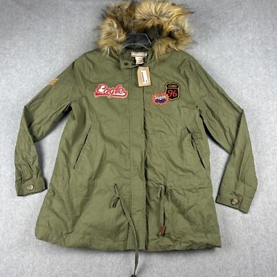Flying Tomato Jacket Womens S Green Flight Full Zip Canvas Faux Fur Hood NWT $75 - Image 1 of 4