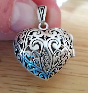 Sterling Silver 3D 25x24x10mm without bale Movable Cut out Heart Locket Charm  - Picture 1 of 6