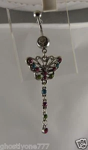 Butterfly color crystal belly button ring piercing body jewelry bling Dangle - Picture 1 of 9