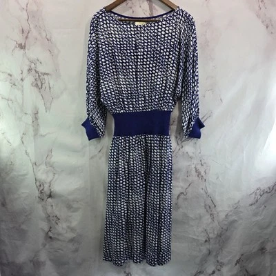 Vestido Anthropologie Para Mujer XS Azul Cobalto Real Blanco Maeve Ala de Murciélago Midi Gemma Foto 1 de 4