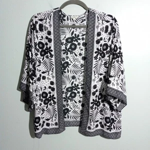 Max Studio Kimono Strickjacke Gr. 2X, schwarz weiß Blumen Cover Up Karriere Party - Bild 1 von 8