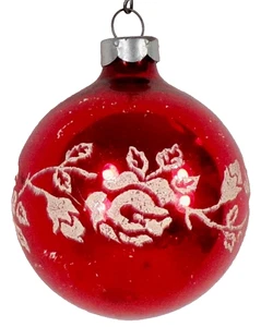 Franke Christmas Ornament Red Ball White Roses Vintage #1323 - Picture 1 of 7